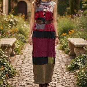 Artsy Patchwork Whimsigoth Grunge Festival Fairycore Dress Alternative Boho Y2K